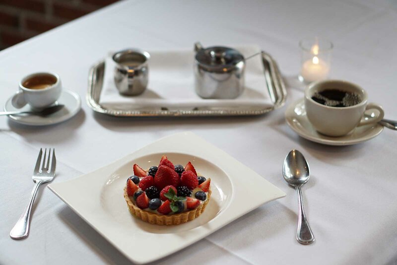 Fruit tart dessert with coffee drinks